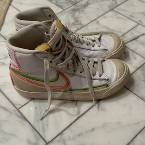 Nike White High-Tops with Green and Pink Highlights